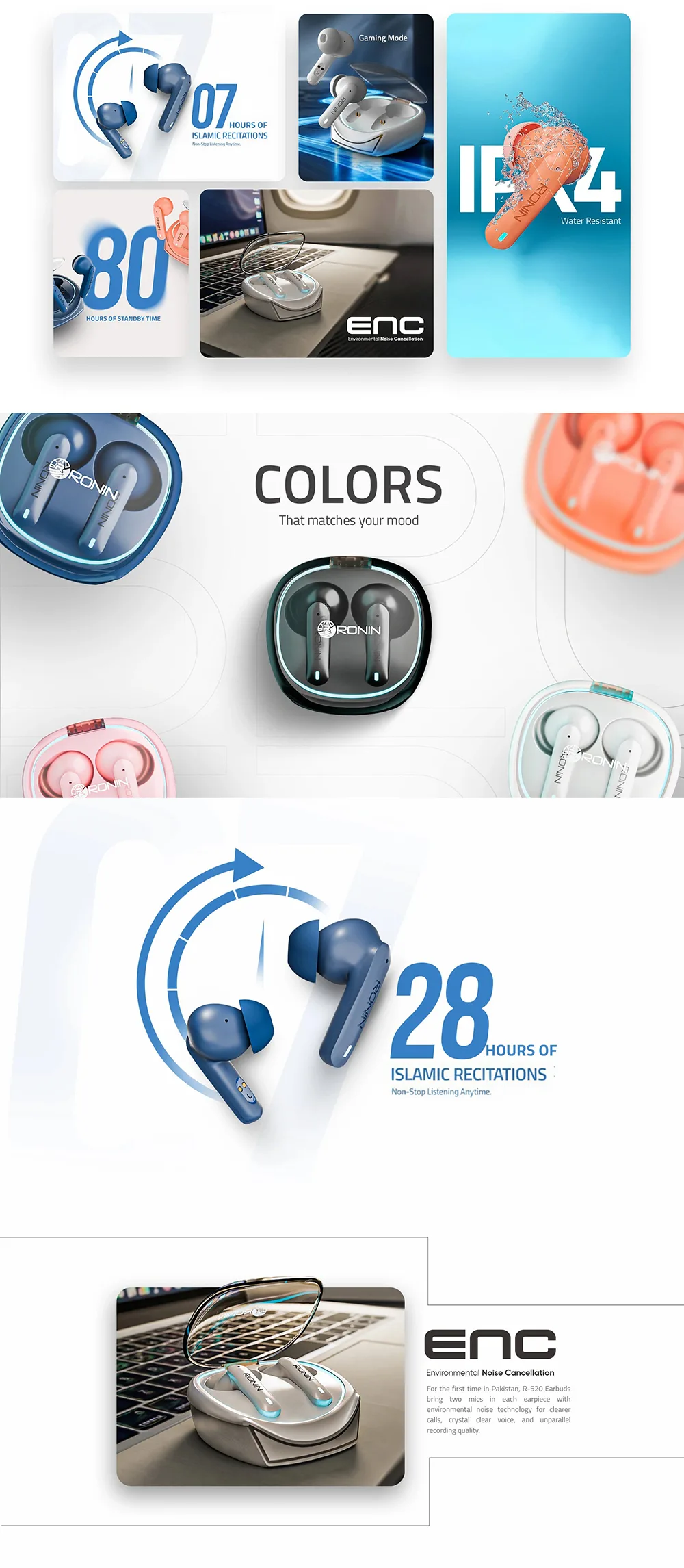 Dynasty Ronin R-520 Wireless Earbuds product view on Flexy Bay