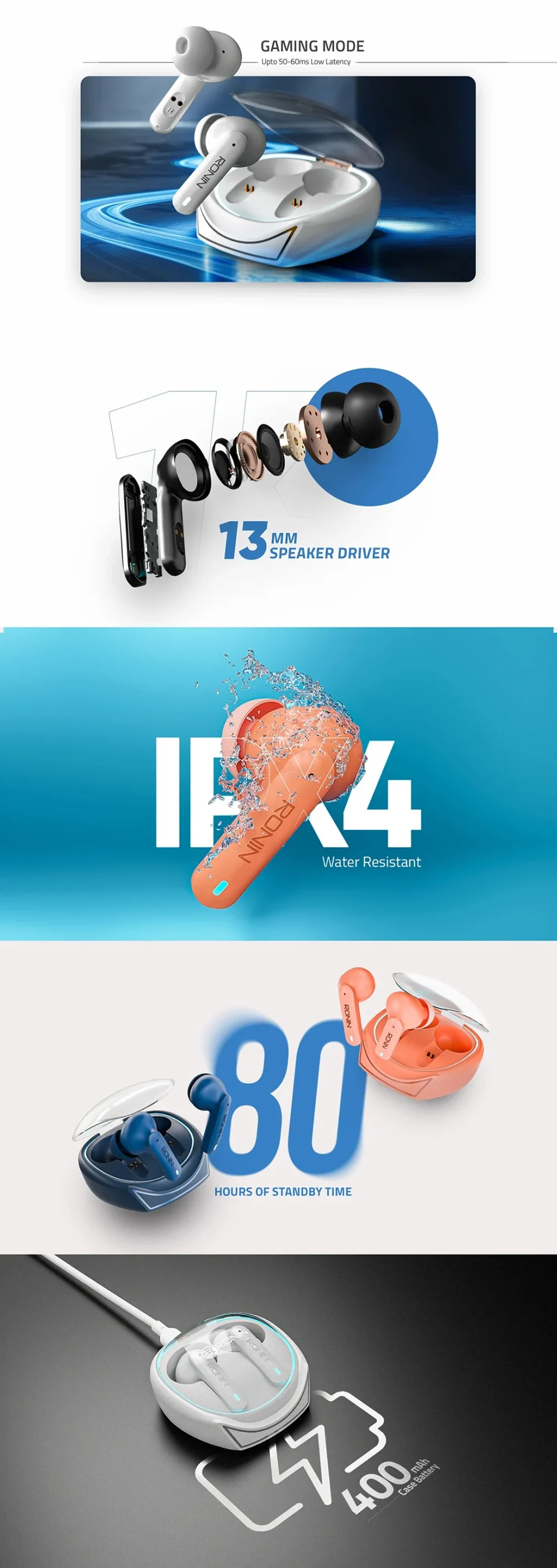 Dynasty Ronin R-520 Wireless Earbuds product view on Flexy Bay