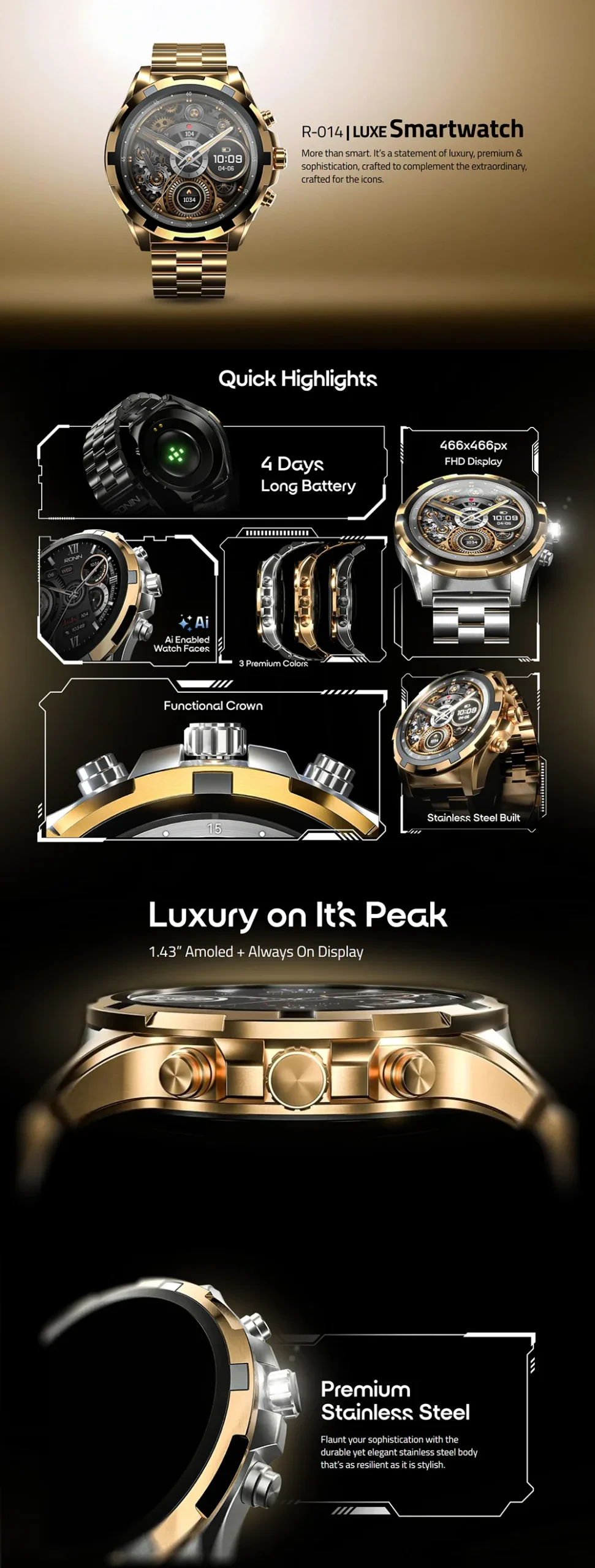 Luxe Smart Watch R-014 Ronin Smart Watch available on Flexy Bay